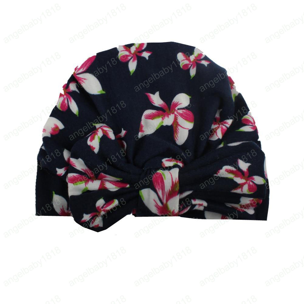 Newborn Soft Baby Hats Knotted Bowknot Flower Print Cotton Caps Kids India Hats Turban Infant Head Wrap