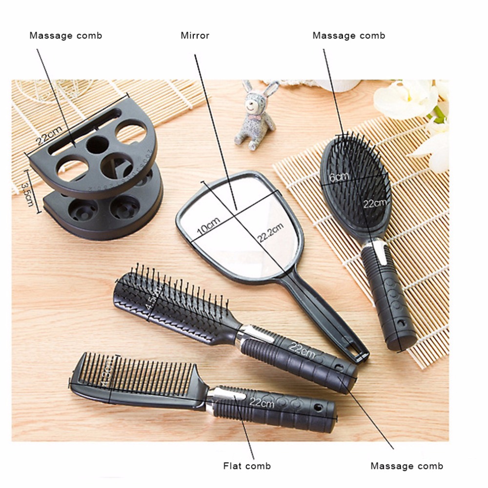 High Quality Plastic Salon Hair Comb And Mirror Set Hair Brush Massage Comb Mirror Holder Hairbrush Styling Tools