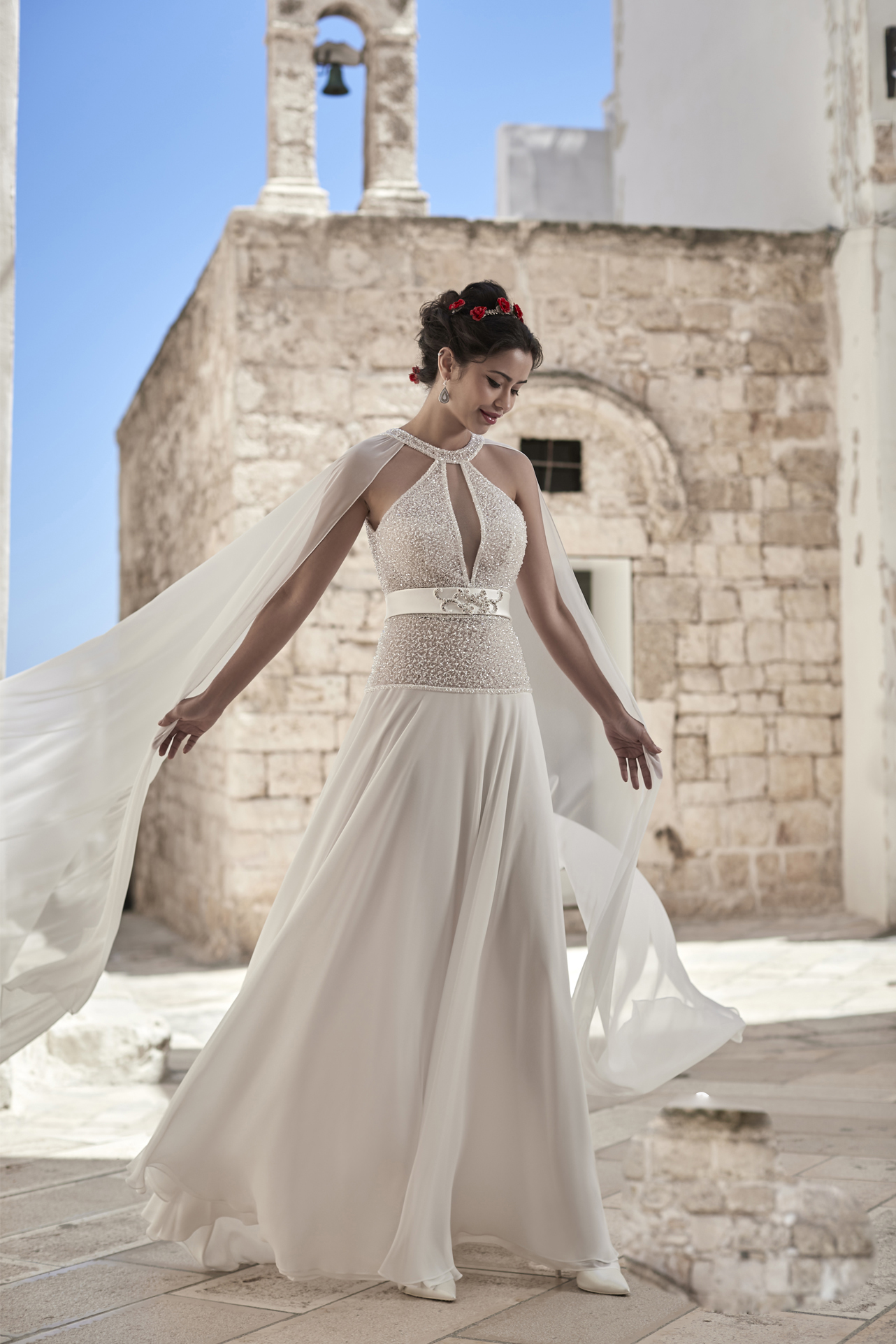 Gorgeous A Line Boho Wedding Dresses With Wrap Halter Neck Lace Chiffon Beads Sequins Bridal Gowns Custom Made Bohemian Wedding Dress