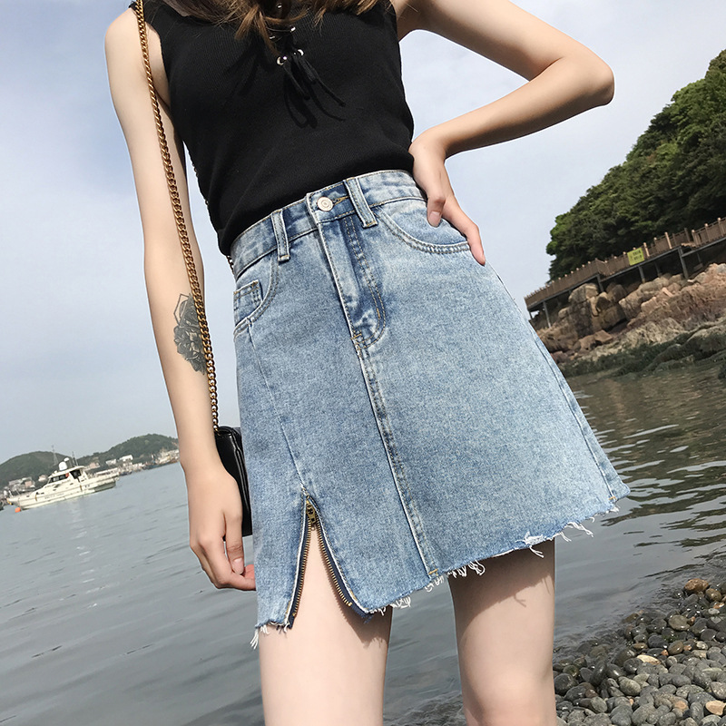 Split fork women Jeans Skirt South Korea version of high-waisted irregular rump skirt new loose slim casual, Blue
Split fork women Jeans Skirt South Korea version of high-waisted irregular rump skirt new loose slim casual, Blue
