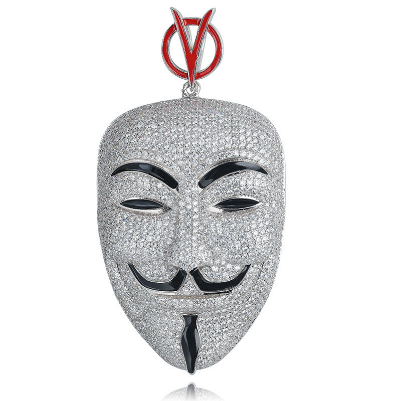 Hip Hop V for Vendetta Necklace Silver Color Cubic Zircon Mask Pendant for Men Ice Out Tennis Chain Rapper Jewelry
Hip Hop V for Vendetta Necklace Silver Color Cubic Zircon Mask Pendant for Men Ice Out Tennis Chain Rapper Jewelry