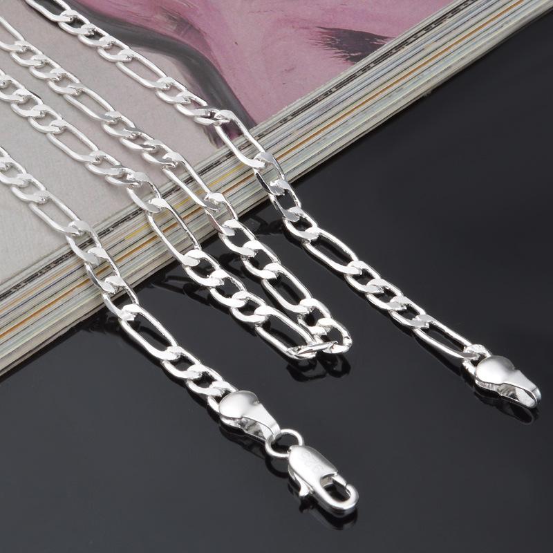 4mm Figaro Chain Necklace Fashion Classic Mens Long Necklace For Men Women 925 Sterling Silver Chain Jewelry 16 18 20 22 24Inches