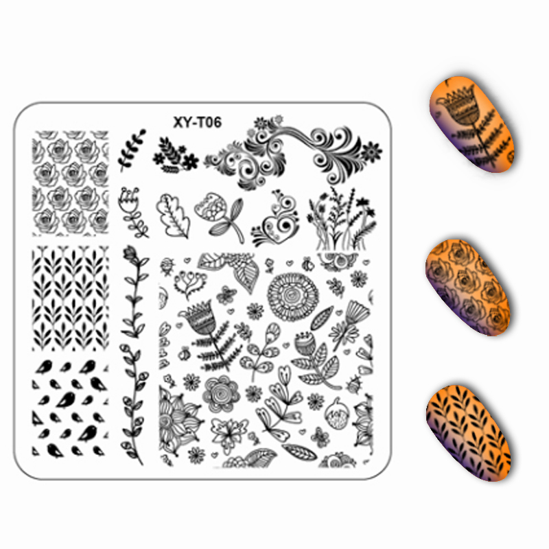 1 Pc Flower Plant Pattern Image Plastic Nail Stamping Plates 6*6cm Square Stencils For Nails Stamping Nail Art Tools