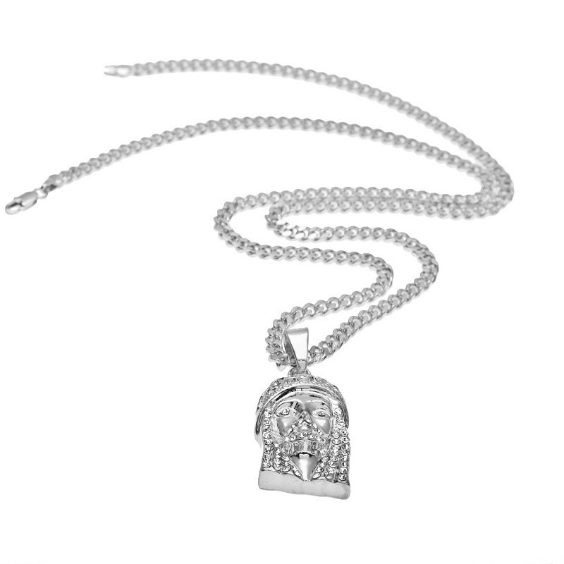 Fashion- Hop Necklace Jewelry Iced Out JESUS Piece Pendant Necklace With 70cm Gold Cuban Chain