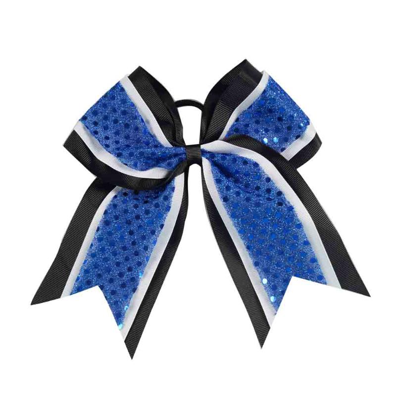 8Pcs/lot 7'' Handmade Three Layer Ribbon Sequins Cheer Bows With Elastic Girls Cheerleading Boutique Hair Accessories