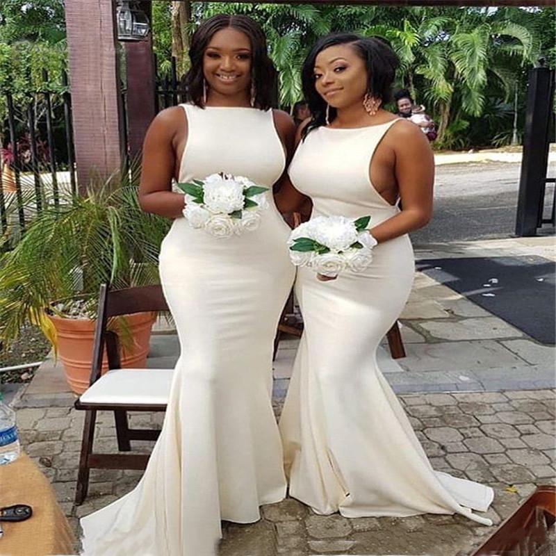 Plus Size White Mermaid Bridesmaid Dresses Party Evening Dresses Plus Size Long Maid of Honor Dress Backless Prom Gown