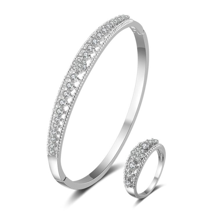 Handmade New Style Classical Fashion Jewelry Set 925 Sterling Silver&Gold Fill Round Flower Bangle Women Wedding Open Ring For Lovers' Gift