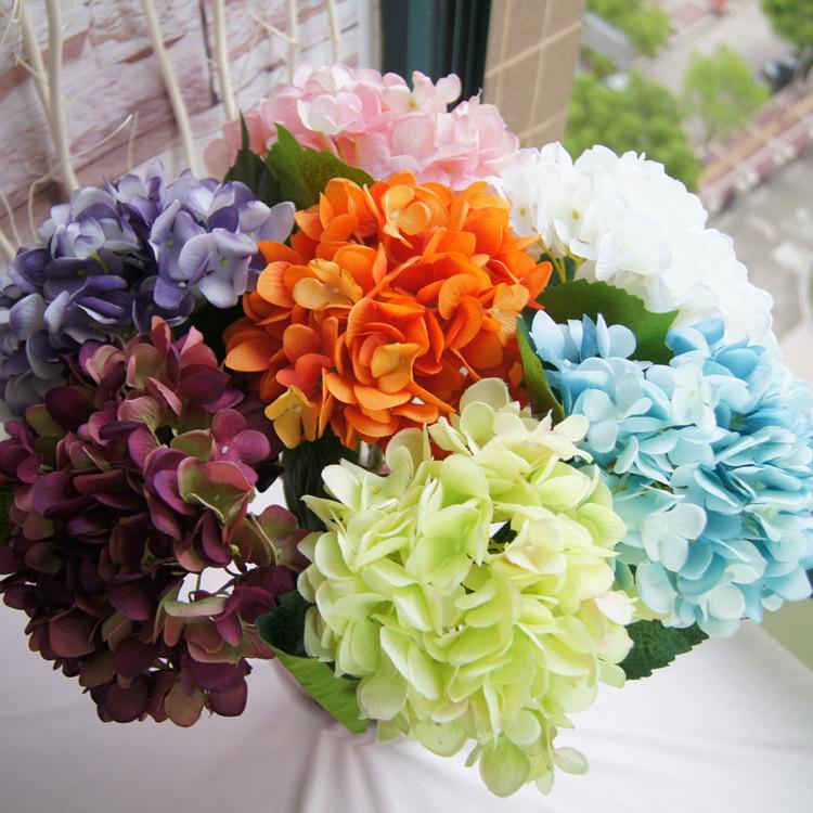 Artificial Hydrangea Flower Head 47cm Fake Silk Single Real Touch Hydrangeas 8 Colors for Wedding Centerpieces Home Party Decorative Flowers
