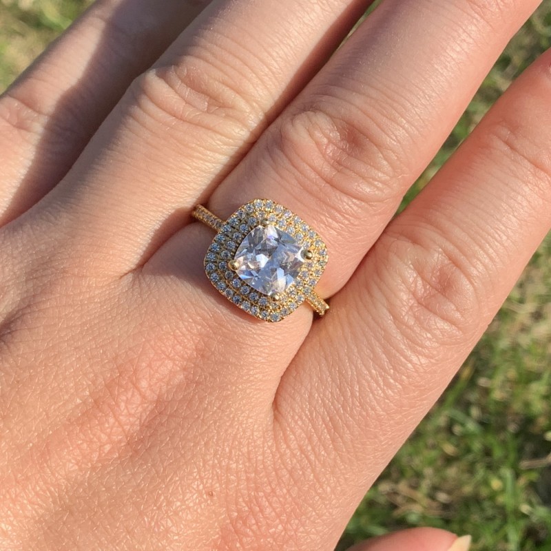 Choucong Luxury Jewelry High Quality 925 Sterling Silver&Gold Fill Cushion Shape White Topaz CZ Diamond Promise Women Wedding Band Ring Gift