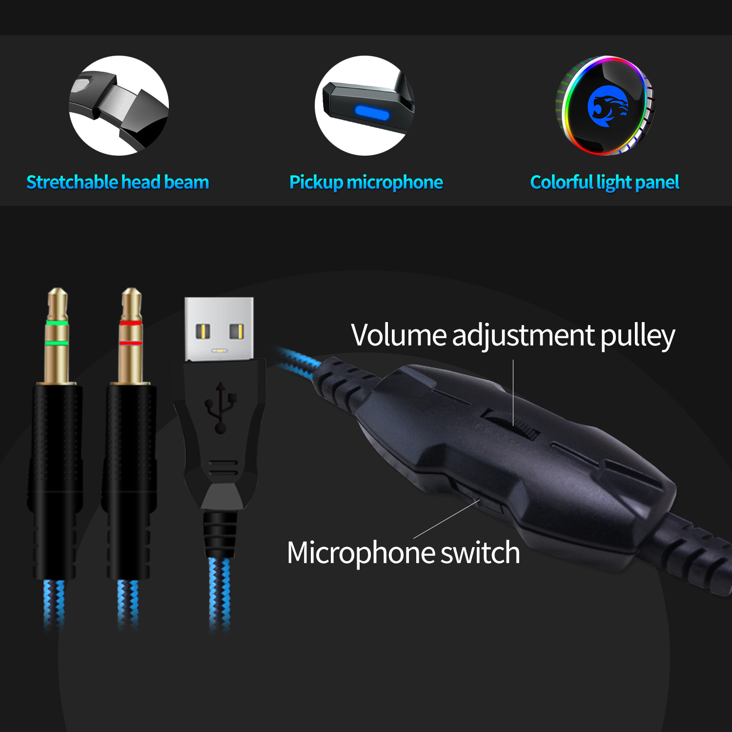 PS4 XBox Gaming Headphones LED Flash Running Light PC Computer Game Headsets Stereo Noise Canceling Headphone 7.1 Channel Microphone