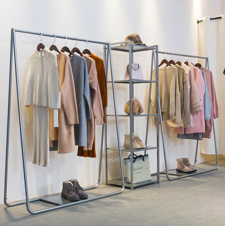 Children's clothing shelf display rack of clothing store official standard silver women's Vintage floor type clothes rack