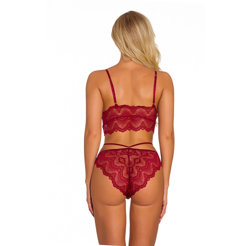 Women Eyelash Lace Mesh Floral Bra and Garter Belt with Thong Set Sexy Spaghetti Straps Padded Underwire Cups Bralette with Satin Bows Panty