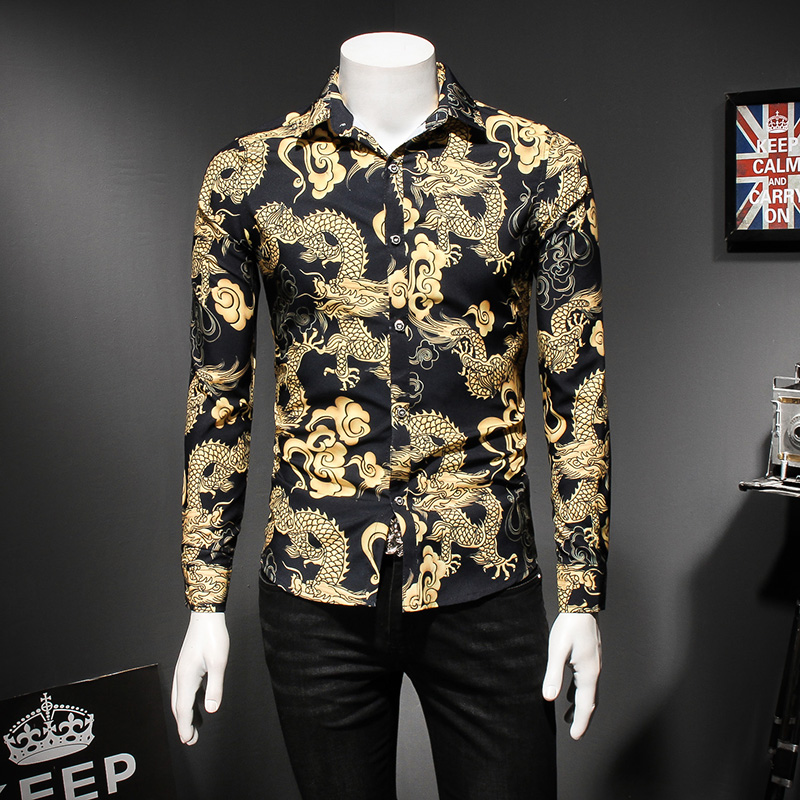 Chinese Dragon Shirt Men Casual Long Sleeve Shirts Slim Fit Social Clothes, Black
Chinese Dragon Shirt Men Casual Long Sleeve Shirts Slim Fit Social Clothes, Black