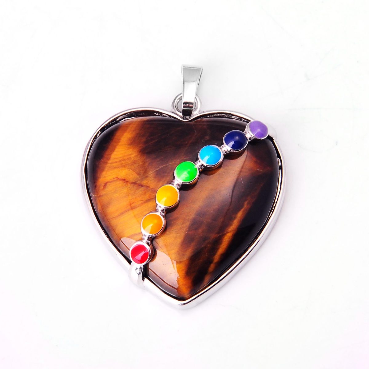 7 Chakra Female Pendant Crystal Heart Shape Natural Stone Neck Ornament Healing Chakra Aura Love Charm Bulk Jewelry Amethyst Turquoise
