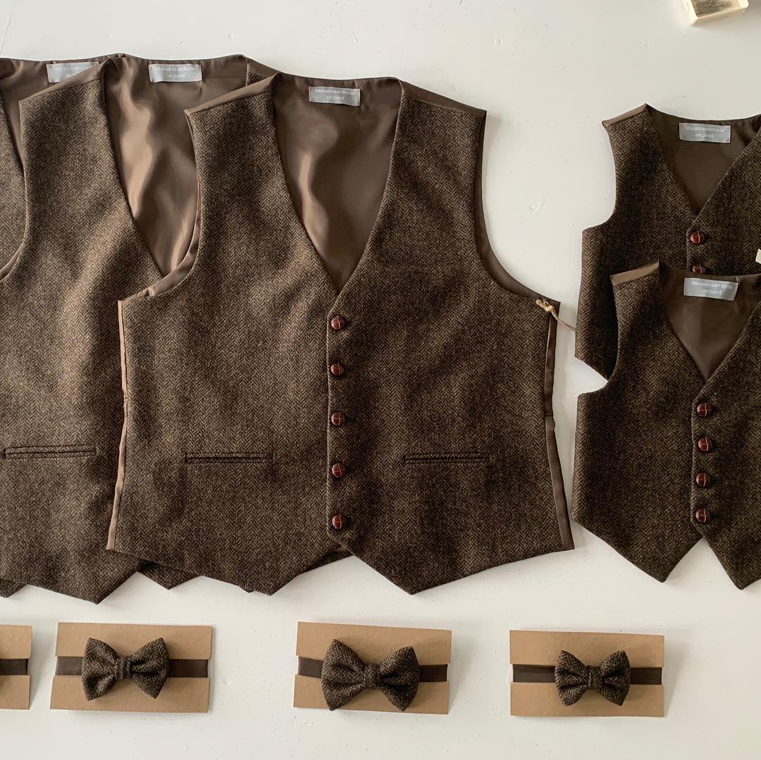 Custom Made Boy's Formal Wear Brown Herringbone Single Breasted Vest Fashion Kids Clothes For Wedding And Party
