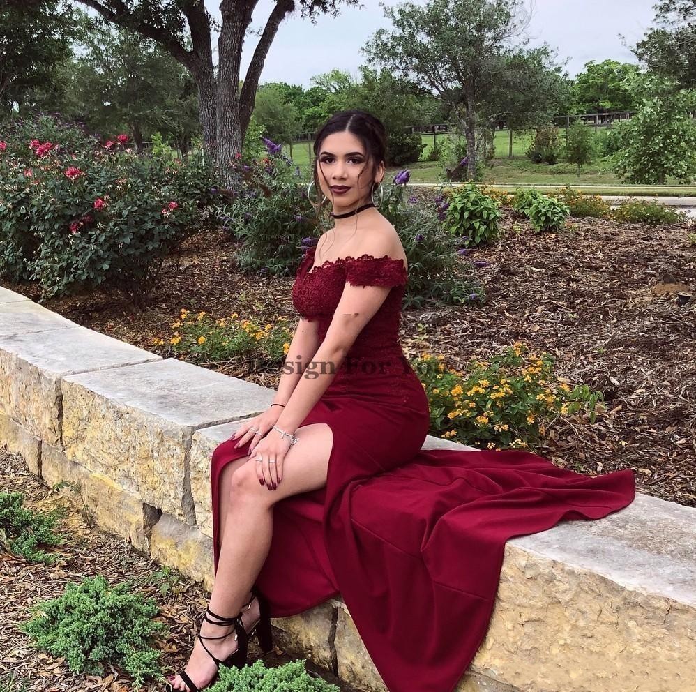 Sexy Cheap Bury Bridesmaid Dresses For Wedding Off Shoulder Long Mermaid Lace Appliques Side Split Formal Party Maid Of Honor Gowns