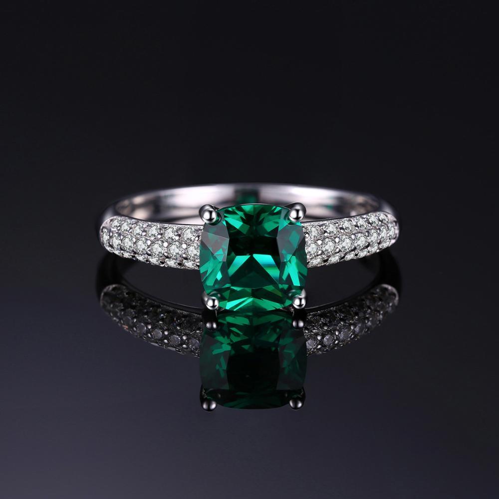 JewelryPalace Cushion Created Nano Emerald Ring 925 Sterling Silver Rings for Women Engagement Ring Silver 925 Gemstones Jewelry CJ191230