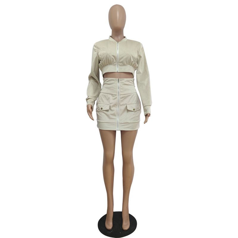 ZOOEFFBB Sexy Two Piece Set Women Autumn Winter Outfits Festival Clothing Zip Crop Top and Mini Skirt Matching Suits 2 Piece Set