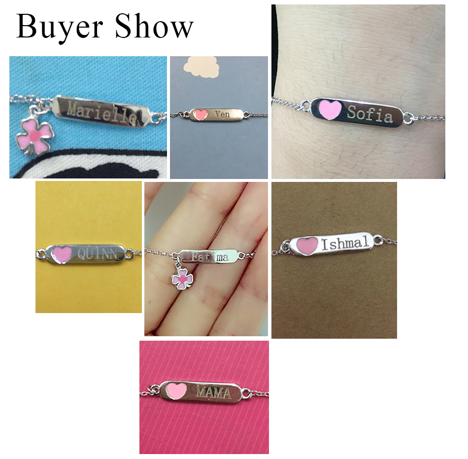 Engraved Heart Bracelet Personalized 925 Sterling Silver Enamel Bangle for Women and Children Z250910