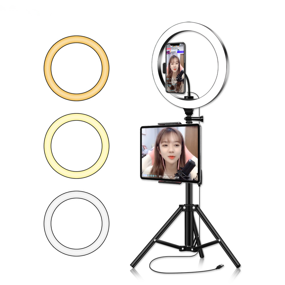 10 ich LED Ring Light withTripod Stand Selfie Light Ring with Tablet & Phone Holder for Camera Record live Streaming