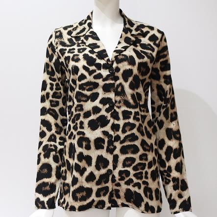 Chiffon Long Sleeve Sexy Leopard Print Blouse Turn Down Collar Lady Office Shirt Tunic Casual Loose Tops Plus Size Blusas B4