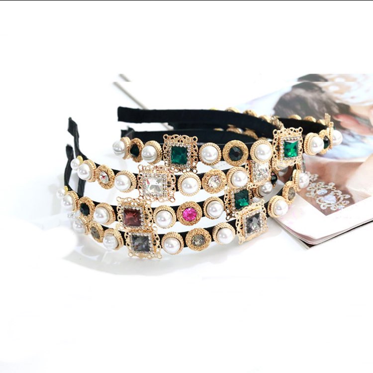 Baroque Retro Pearl Headband Diamond Glass Zircon Hairwear Fashion Rhinestone Hairband Women Hair Jewelry 4 Colors Wholesale