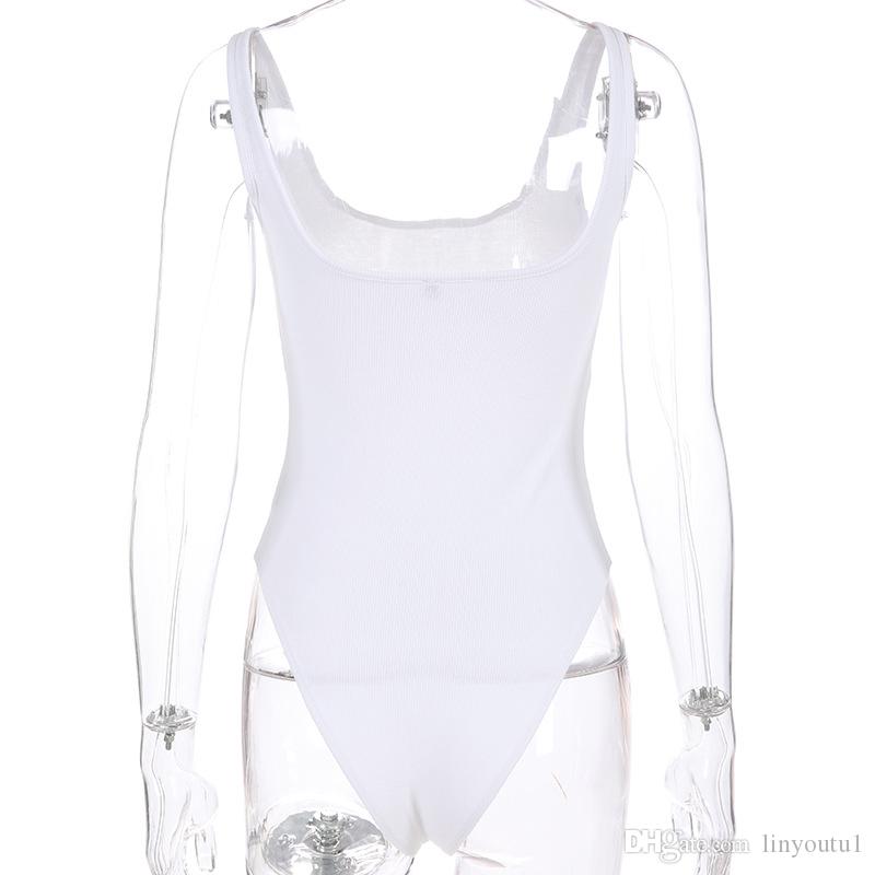 2020 White Black Strappy Bodysuit Sexy Backless Ribbed Bodysuit Romper Summer Women 2019 Sleeveless Tank Top Body Female