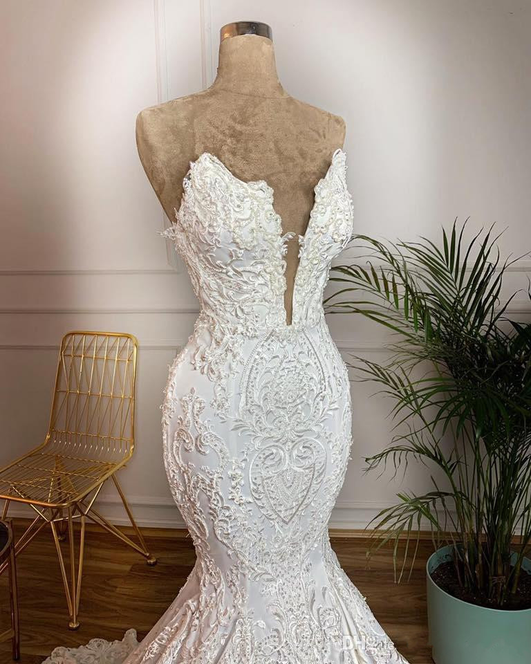 satin lace beaded arabic wedding dresses sweetheart mermaid vintage sexy bridal dresses sweep train wedding gowns