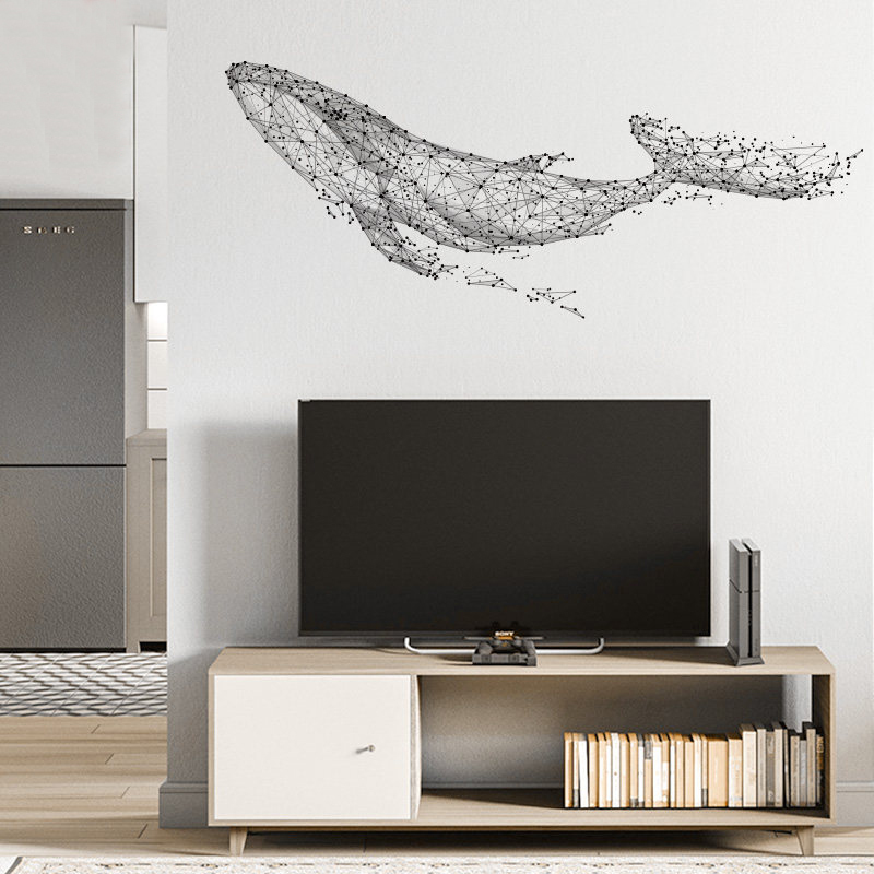Large 16555Cm6521in Black DIY 3D Geometric Whale PVC Wall DecalsAdhesive Family Wall Stickers Mural Art Home Decor Y200103