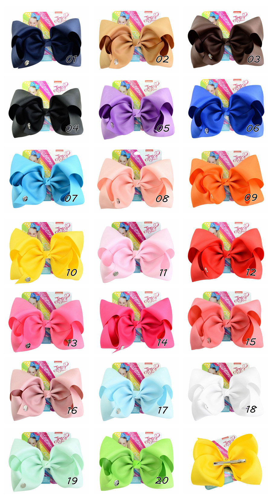 8 Inch Jojo Siwa Hair Bow Solid Color With Clips Papercard Metal Logo Girls Giant Rainbow Rhinestone Hair Accessories Hairpin hairband A46, As photo remark color
8 Inch Jojo Siwa Hair Bow Solid Color With Clips Papercard Metal Logo Girls Giant Rainbow Rhinestone Hair Accessories Hairpin hairband A46, As photo remark color