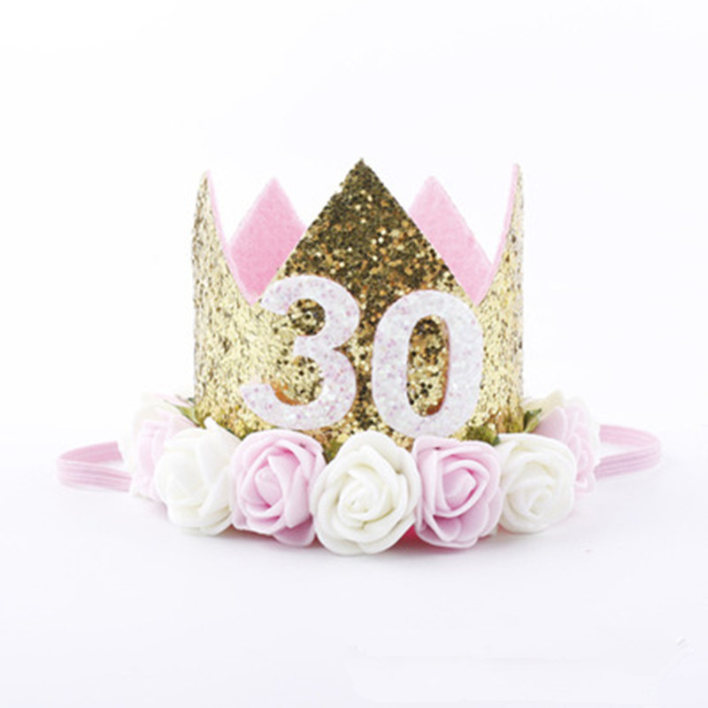 Children Kids Birthday Party Hats Baby Girl Priness Flower Number Crown Cap Party Decorations Kids Favors Headband Baby shower