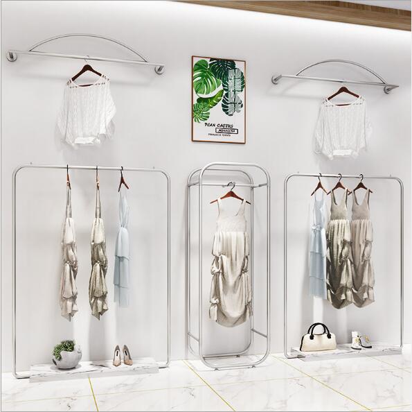Silver floor hanger 5pcs/set Marble Show Racks Commercial Furniture Shopping Mall Double-row Parallel Bar Simple Wall Hanging Hat Rack