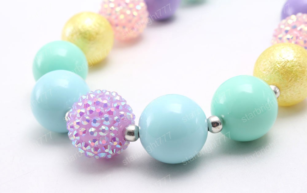 New candy color fashion baby chunky bubblegum handmade girls kids diy rhinestone beads necklace jewelry for child gift