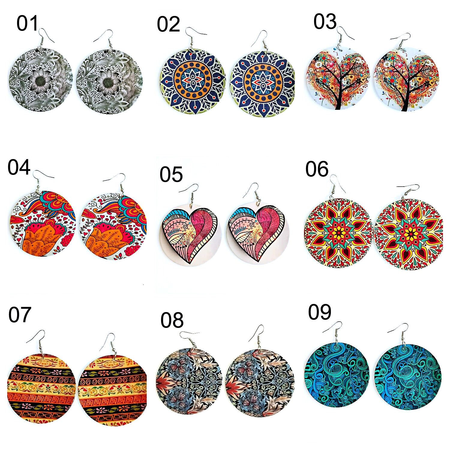 Bohemian Printing Colorful Eardrop Womens Fashion Afro Wooden Earrings Wood Round Charm Hoop Earrings Jewelry Wholesale