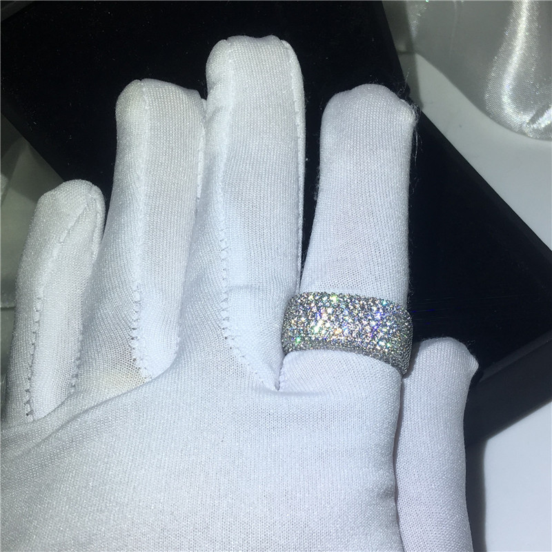 Handmade Hollow Finger Ring 925 sterling Silver Micro pave 450Pcs 5A cz Wedding Band Rings For Women Men Jewelry