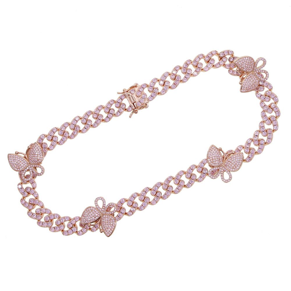 12mm New fashion Sparking iced out bling cz Miami cuban link chain Butterfly choker Necklaces for women Men Hip Hop Jewelry