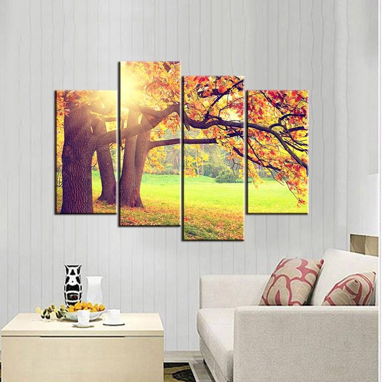 4pcs/set Wall Art Painting Picture HD Print Moring Tree Sunshin Unframed Canvas For Home Decoration