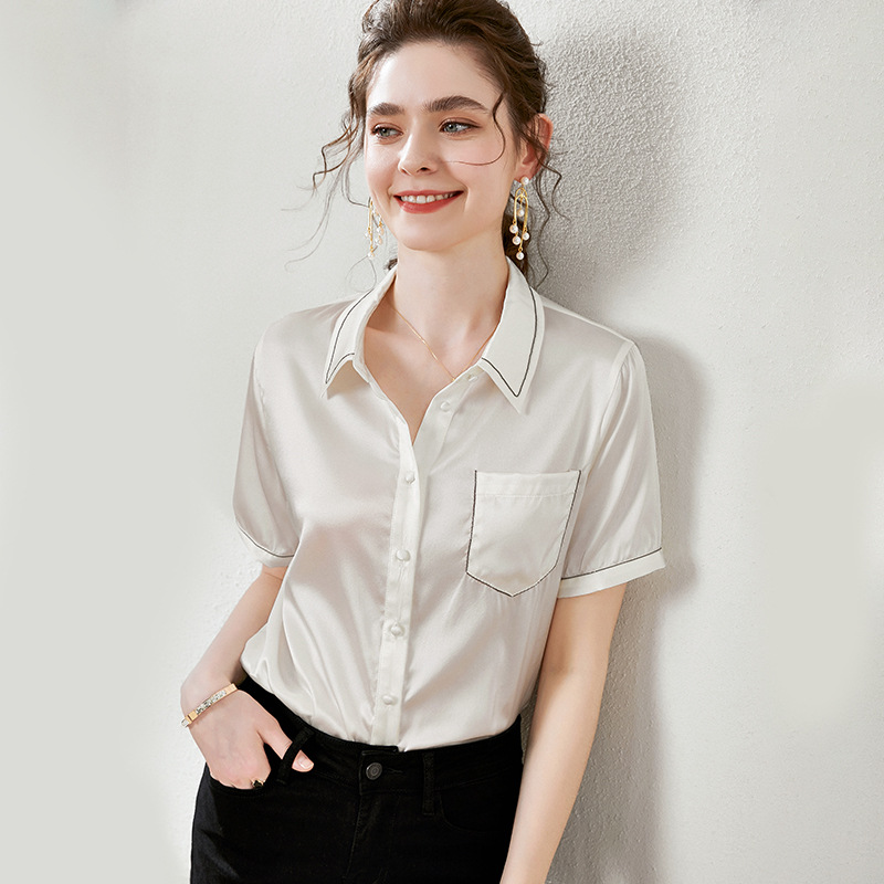 16mm Pure Silk Blouses Summer Short Sleeve Women Shirt Casual Single Breasted White Office Ladies Tops Black Soft Stain Clothes
16mm Pure Silk Blouses Summer Short Sleeve Women Shirt Casual Single Breasted White Office Ladies Tops Black Soft Stain Clothes