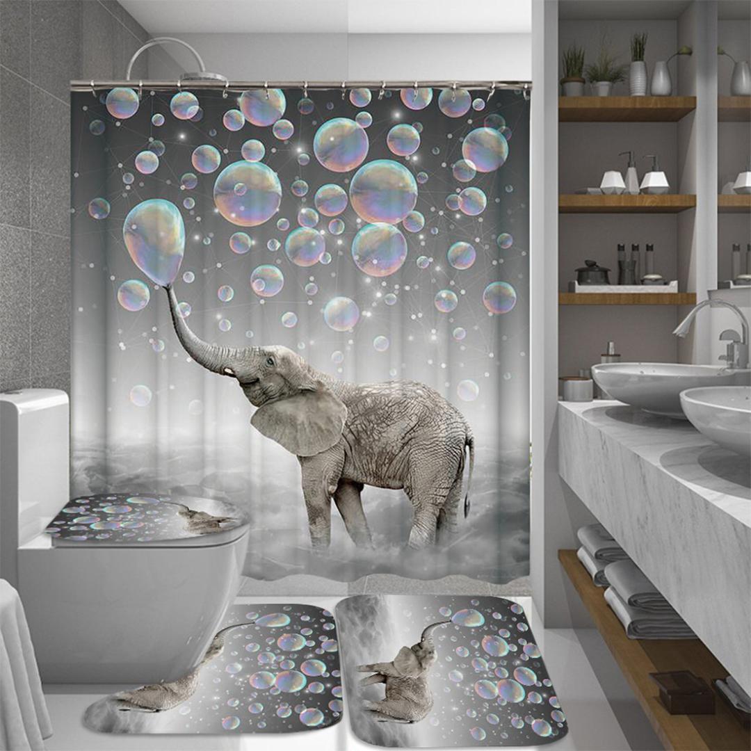 4 in 1 Lovely Bubbles Elephant Waterproof Shower Curtains Set Non-Slip Carpets Bath Curtains Mat for Bathroom Decor
4 in 1 Lovely Bubbles Elephant Waterproof Shower Curtains Set Non-Slip Carpets Bath Curtains Mat for Bathroom Decor