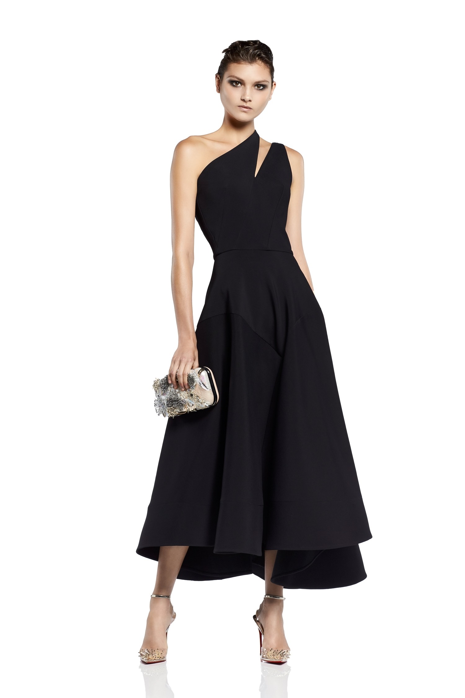 2020 Simple Black Evening Dresses One Shoulder A Line Tea Length Custom Made Cocktail Party Dress Cheap Prom Gowns