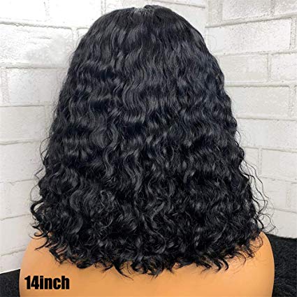 Curly Lace Front Human Hair Wigs For Black Women Brazilian Remy Hair Short Bob Wig With Bangs 150% Glueless Pre Plucked