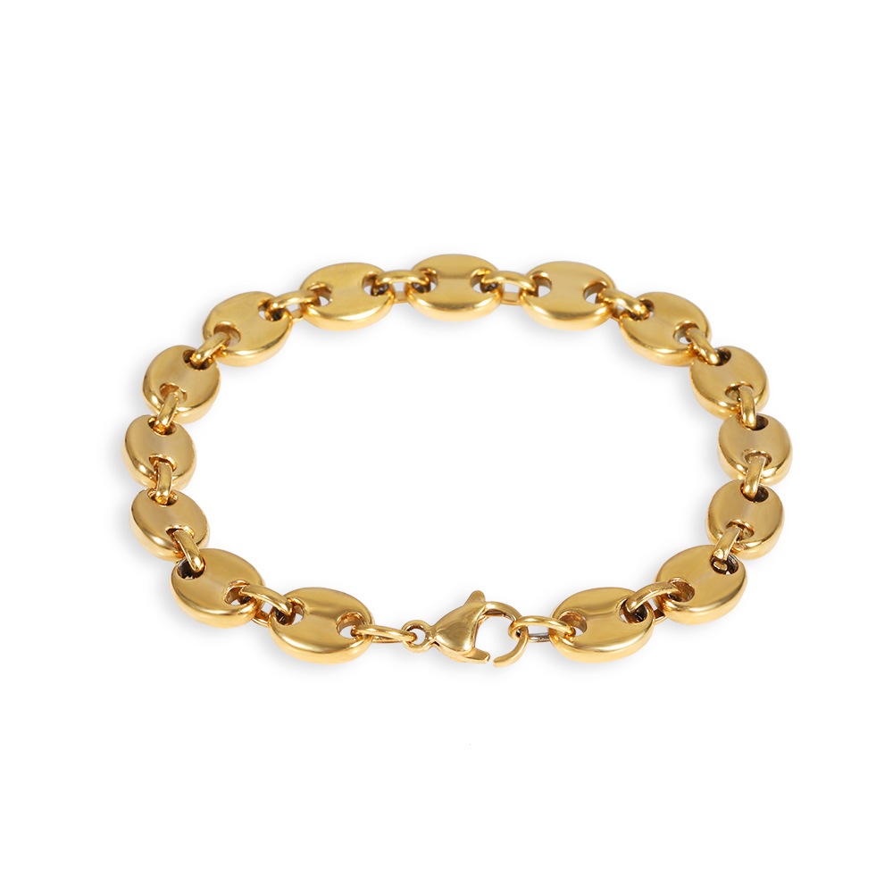 7-9inch Hip Hop Handcuffs Shape Chain Bracelets Stainless Steel 18K Gold Plated Coffee Beans Links