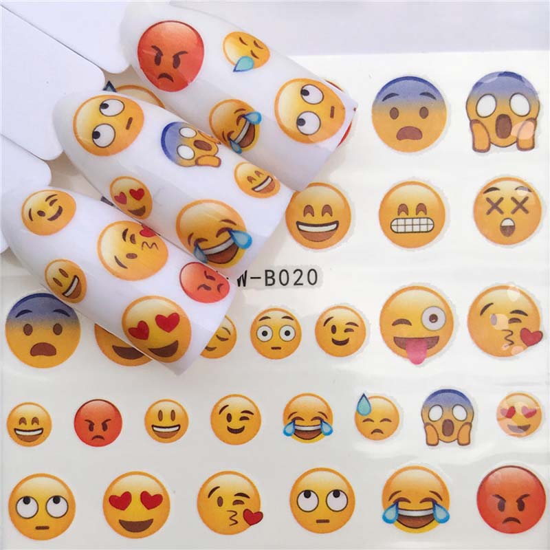 Fashion Style Self-adhesive Nail Sticker Decals for Art Decorations Cute Emoticon Feather Fake Nails Finger Beauty Wraps
