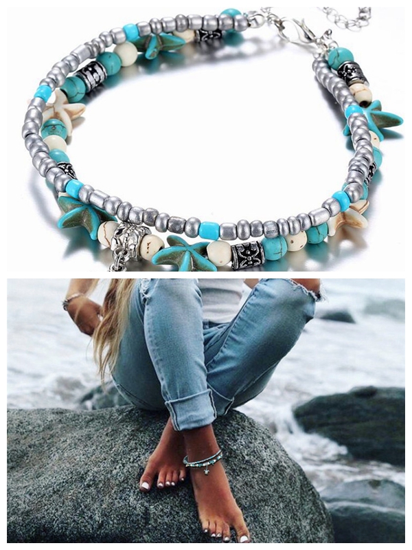 Bohemian anklet bracelets seashells beaded chain for women and girls Conch Beach Turtle Pendant Anklet
