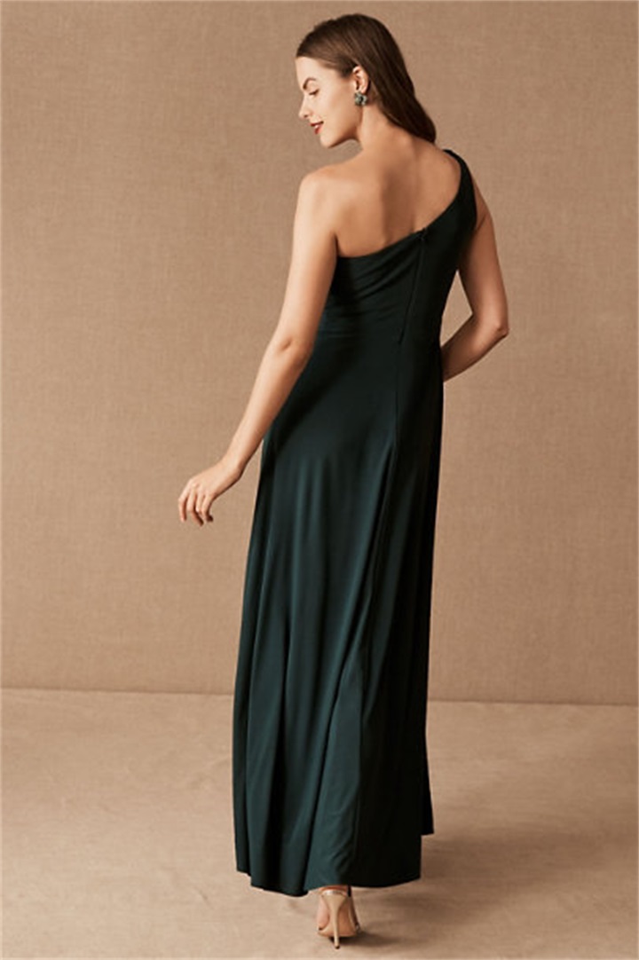 Sexy Chiffon Dark Green Mother Dresses One-shoulder High-split Formal Wedding Guest Gowns Ruffle Sweep Train Custom Made Party Gowns