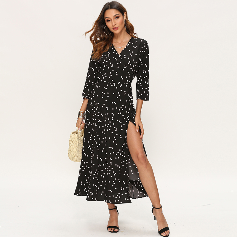 Februaryfrost 2020 Women Sexy Boho V Neck Polka Dot Long Dress Slim Side Split Three Quarter Sleeve Dress Beach Party Dresses, Black and red 
Februaryfrost 2020 Women Sexy Boho V Neck Polka Dot Long Dress Slim Side Split Three Quarter Sleeve Dress Beach Party Dresses, Black and red