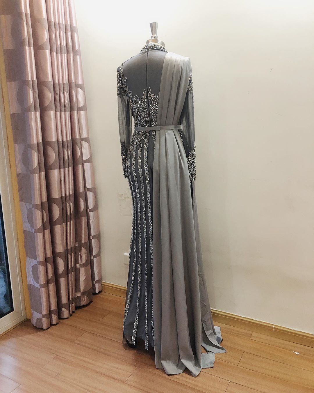 arabic aso ebi grey luxurious mermaid evening dresses beaded crystals prom dresses high neck formal party second reception gonws zj355