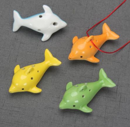 Cute 6 Hole Ceramic Dolphin Ocarina Educational Toy Musical Instrument Animal Shape Educational Music Flute Charm