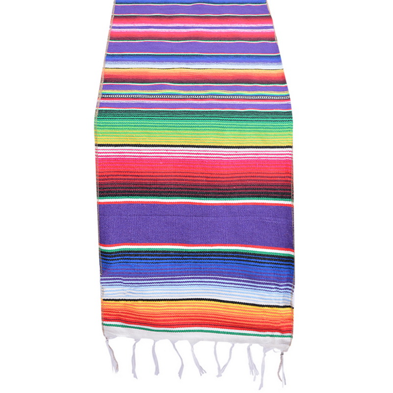 14x84 Inch Mexican Serape Table Runner Cloth Cover Fringe Cotton