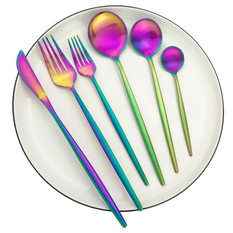 4 / 6 Set Rainbow Dinnerware Set Knife Fork Spoon Flatware 304 Stainless Steel Tableware Silverware Matte Kitchen Cutlery
4 / 6 Set Rainbow Dinnerware Set Knife Fork Spoon Flatware 304 Stainless Steel Tableware Silverware Matte Kitchen Cutlery